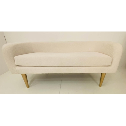 355 - CONTEMPORARY SOFA, neutral faux woollen upholstery, Italian style, raised on gilt legs, 133cm W x 52... 