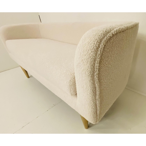 355 - CONTEMPORARY SOFA, neutral faux woollen upholstery, Italian style, raised on gilt legs, 133cm W x 52... 