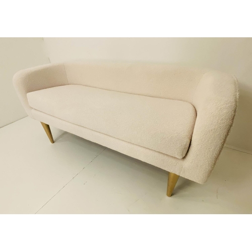 355 - CONTEMPORARY SOFA, neutral faux woollen upholstery, Italian style, raised on gilt legs, 133cm W x 52... 