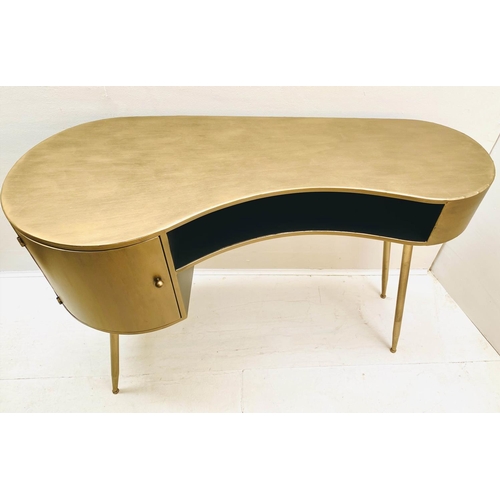 357 - DESK, 1950s Italian inspired, gilt metal, 81cm H x 120cm W x 50cm D, single cupboard section.