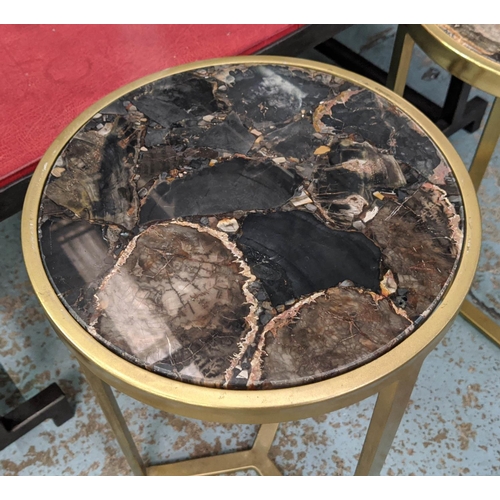 403 - ANDREW MARTIN STYLE TABLES, pair, marble tops, gilt metal frames, of circular form, 56cm H x 33cm di... 