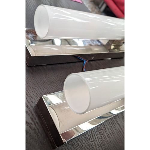 421 - PORTA ROMANA WALL LIGHTS, a pair, with opaque glass tubular shades.