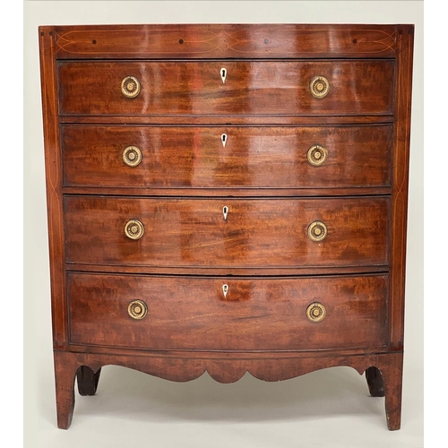 83 - SCOTTISH HALL CHEST, Regency bowfronted mahogany and line inlaid of adapted shallow proportions, wit... 