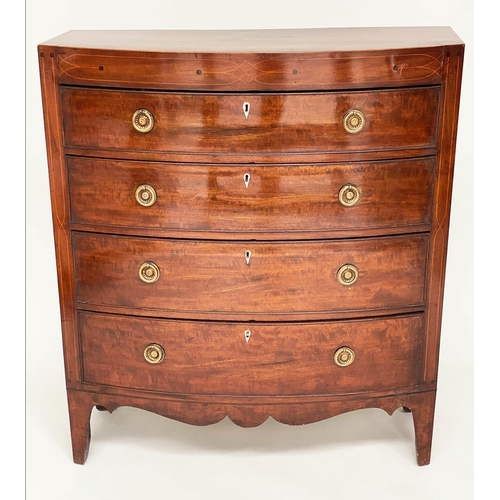 83 - SCOTTISH HALL CHEST, Regency bowfronted mahogany and line inlaid of adapted shallow proportions, wit... 