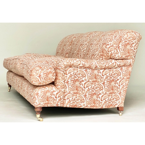 84 - SOFA, Howard style in the George Smith manner with terracotta floral pattern linen union upholstery ... 