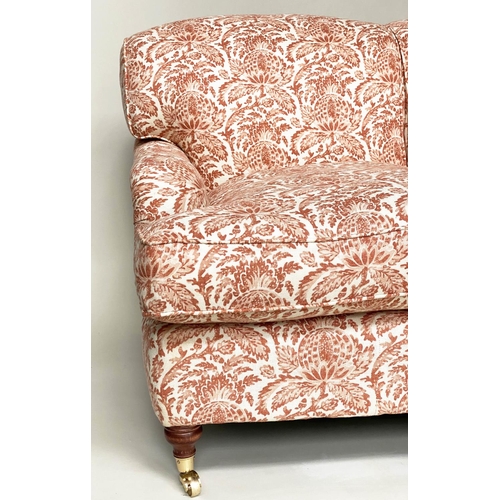 84 - SOFA, Howard style in the George Smith manner with terracotta floral pattern linen union upholstery ... 