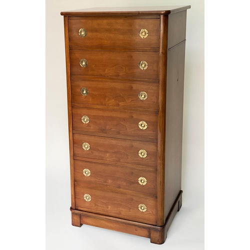 89 - TALL CHEST, Campaign style mahogany with brass recessed handles and seven drawers, 126cm H x 43cm D ... 