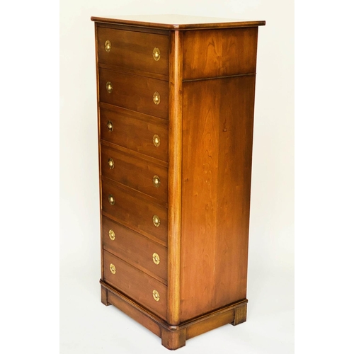 89 - TALL CHEST, Campaign style mahogany with brass recessed handles and seven drawers, 126cm H x 43cm D ... 