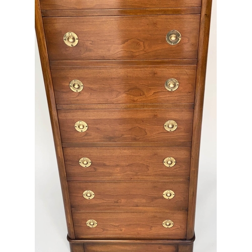 89 - TALL CHEST, Campaign style mahogany with brass recessed handles and seven drawers, 126cm H x 43cm D ... 