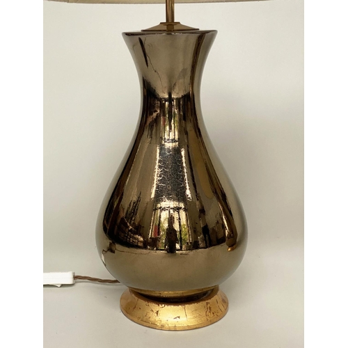 92 - TABLE LAMPS, a pair, Louisa gilt glazed ceramic with raw silk shade by Heathfield & Co, 77cm H. (2)