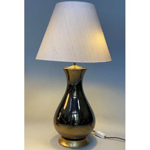 92 - TABLE LAMPS, a pair, Louisa gilt glazed ceramic with raw silk shade by Heathfield & Co, 77cm H. (2)