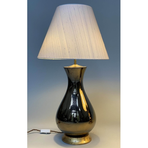 92 - TABLE LAMPS, a pair, Louisa gilt glazed ceramic with raw silk shade by Heathfield & Co, 77cm H. (2)