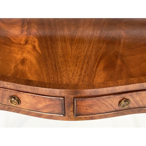 93 - HALL TABLE, George III style flame mahogany of serpentine outline with frieze drawer and tapering su... 