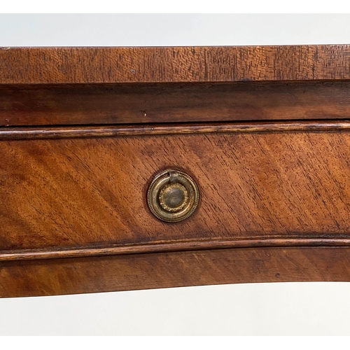 93 - HALL TABLE, George III style flame mahogany of serpentine outline with frieze drawer and tapering su... 