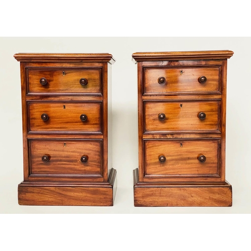 95 - BEDSIDE CHESTS, a pair, Victorian mahogany each adapted with three drawers and plinth base, 43cm W x... 