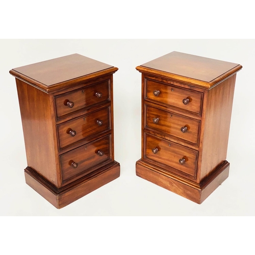 95 - BEDSIDE CHESTS, a pair, Victorian mahogany each adapted with three drawers and plinth base, 43cm W x... 