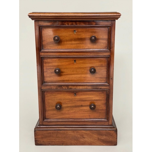 95 - BEDSIDE CHESTS, a pair, Victorian mahogany each adapted with three drawers and plinth base, 43cm W x... 