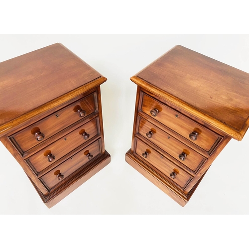 95 - BEDSIDE CHESTS, a pair, Victorian mahogany each adapted with three drawers and plinth base, 43cm W x... 