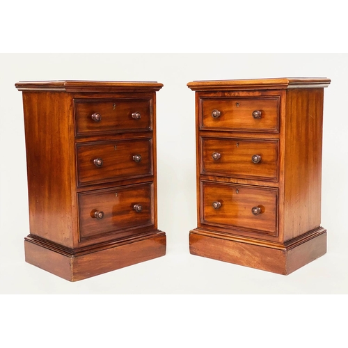 95 - BEDSIDE CHESTS, a pair, Victorian mahogany each adapted with three drawers and plinth base, 43cm W x... 