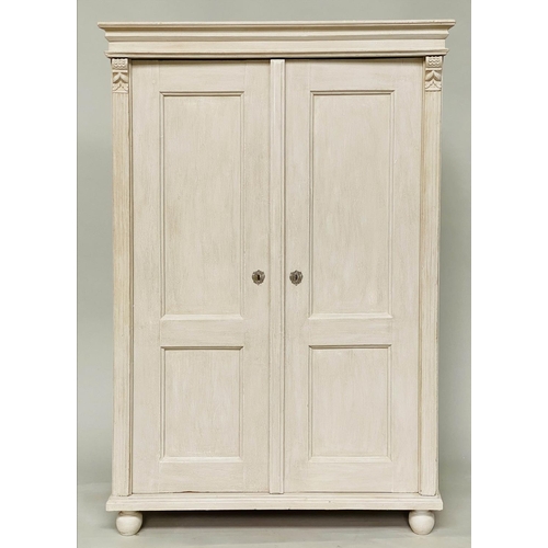 97 - ARMOIRE, 19th century French, traditionally grey painted with two panelled doors enclosing hanging s... 