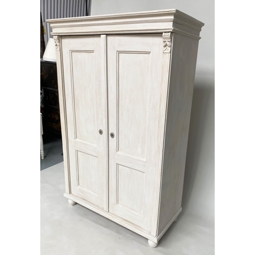 97 - ARMOIRE, 19th century French, traditionally grey painted with two panelled doors enclosing hanging s... 