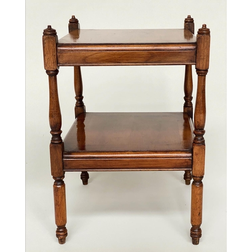 98 - OCCASIONAL TABLES, a pair, George III style yewwood, each with two tiers, 31cm x 31cm x 45cm. (2)