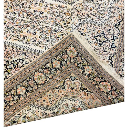 61 - FINE PURE SILK TEHRAN DESIGN CARPET, 306cm x 213cm.