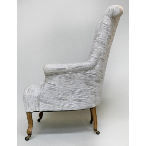 102 - ARMCHAIR, mid 20th century white upholstered with scroll arms and shaped supports, 79cm W.