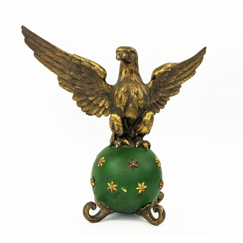 15 - EAGLE FINIAL STATUE, gilt metal and green painted, 35cm H.