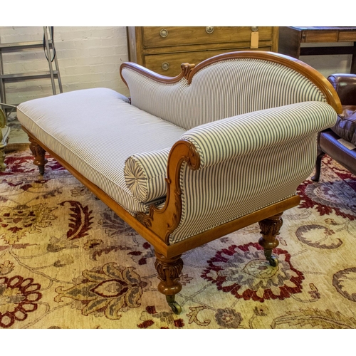 157 - CHAISE LONGUE, 92cm H x 198cm W x 66cm D, early Victorian maple, circa 1840 with squab and bolster c... 