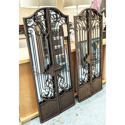 407 - GARDEN GATE MIRRORS, pair, wrought iron, 17th century style, 129cm H x 52cm W. (2)