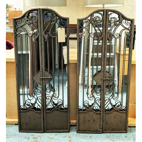 407 - GARDEN GATE MIRRORS, pair, wrought iron, 17th century style, 129cm H x 52cm W. (2)