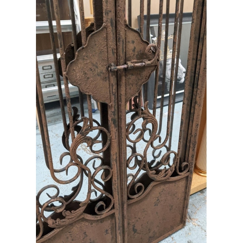 407 - GARDEN GATE MIRRORS, pair, wrought iron, 17th century style, 129cm H x 52cm W. (2)