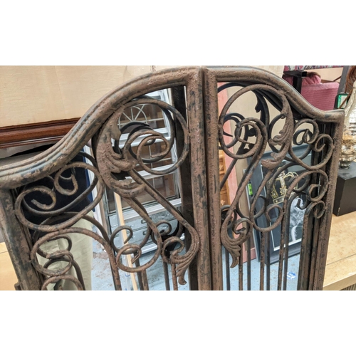 407 - GARDEN GATE MIRRORS, pair, wrought iron, 17th century style, 129cm H x 52cm W. (2)