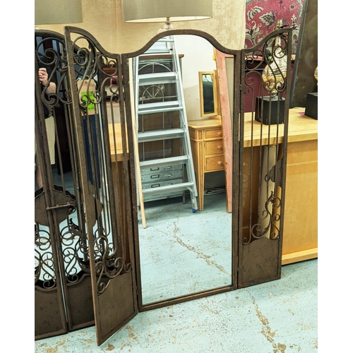 407 - GARDEN GATE MIRRORS, pair, wrought iron, 17th century style, 129cm H x 52cm W. (2)