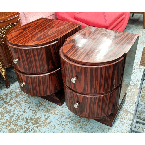 414 - ART DECO STYLE BEDSIDE CHESTS, pair, rosewood simulated grain, each with two drawers, 59cm H x 40cm ... 