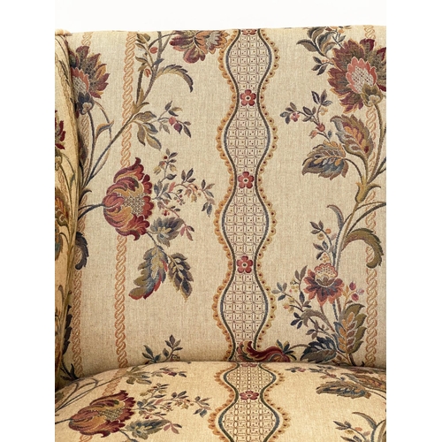 119 - ARMCHAIR, Edwardian style tapestry weave fabric upholstery, with square arms and tapering supports, ... 