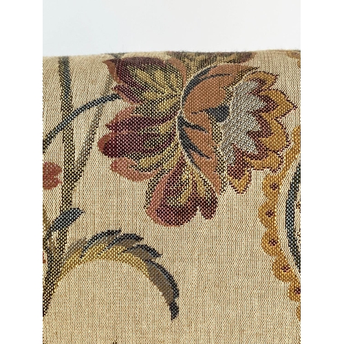 119 - ARMCHAIR, Edwardian style tapestry weave fabric upholstery, with square arms and tapering supports, ... 