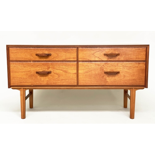 288 - LOW CHEST, 1970s Danish style teak with four drawers.