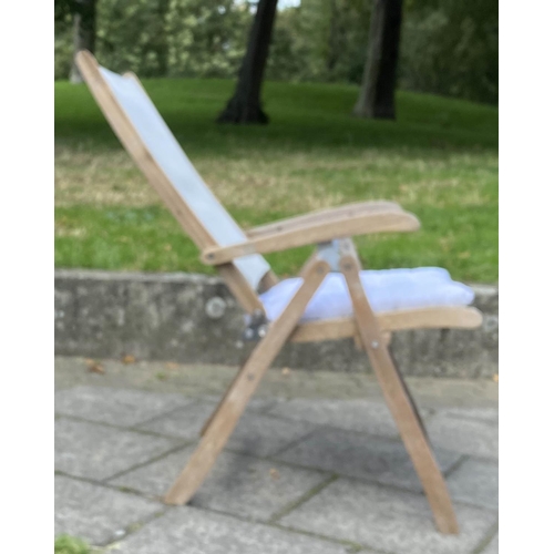 116 - GARDEN ARMCHAIRS BY NEPTUNE, a set of six canvas folding and teak framed. (6)