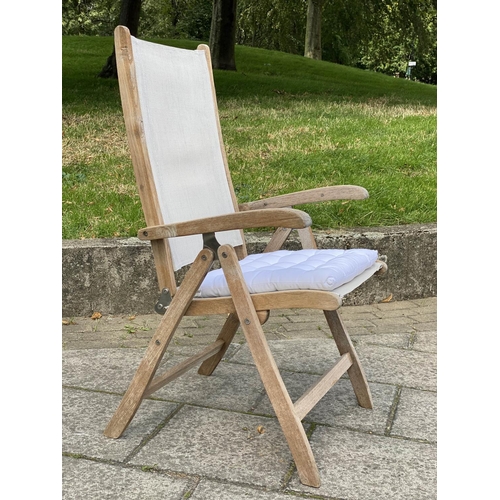 116 - GARDEN ARMCHAIRS BY NEPTUNE, a set of six canvas folding and teak framed. (6)