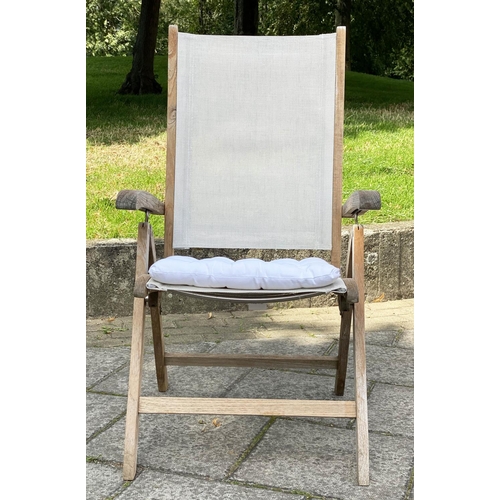 116 - GARDEN ARMCHAIRS BY NEPTUNE, a set of six canvas folding and teak framed. (6)