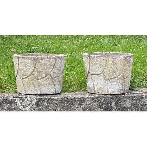 121 - PLANTERS, a pair, 70s weathered reconstituted stone of tab form, 30cm W x 22cm H. (2)