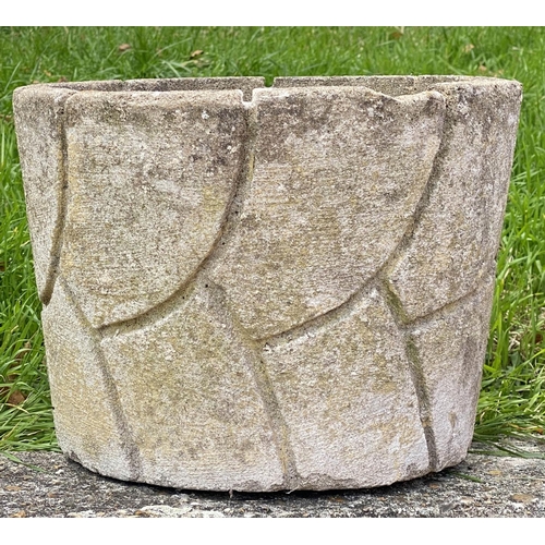 121 - PLANTERS, a pair, 70s weathered reconstituted stone of tab form, 30cm W x 22cm H. (2)