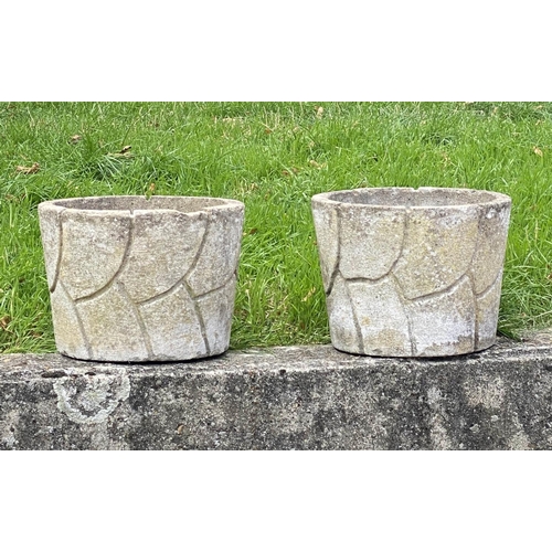 121 - PLANTERS, a pair, 70s weathered reconstituted stone of tab form, 30cm W x 22cm H. (2)