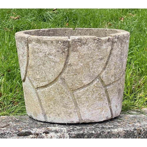 121 - PLANTERS, a pair, 70s weathered reconstituted stone of tab form, 30cm W x 22cm H. (2)