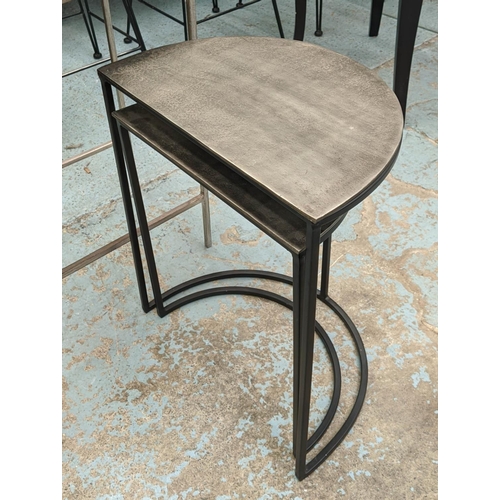 324 - ROBERT LANGFORD, graduated nesting demilune tables, steel, largest 54cm H x 46cm W x 30cm D, plus a ... 