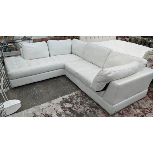 371 - NATUZZI CORNER SOFA, white leather upholstered, 255cm L x 96cm D x 220 W.