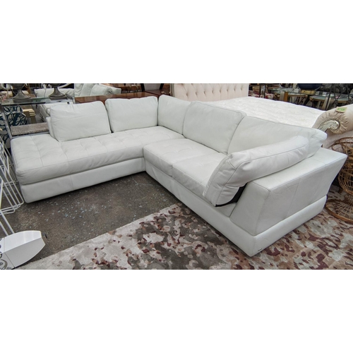 371 - NATUZZI CORNER SOFA, white leather upholstered, 255cm L x 96cm D x 220 W.