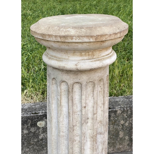 231 - GARDEN COLUMN, well weathered reconstituted stone fluted cylindrical column and square base, 109cm H... 